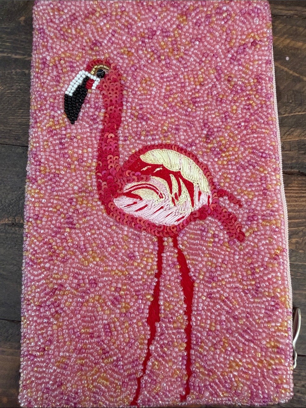 Bamboo Trading Co. Beaded Flamingo Crossbody Club Bag - Pink Clean Interior EUC